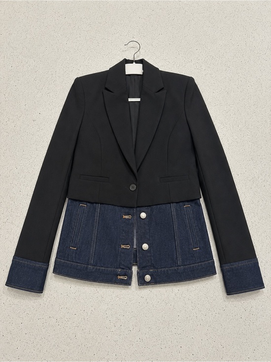 Express Jackets & Blazers - Express Black Cropped Blazer with Dark Blue Denim Hem